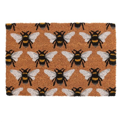 Durable coir and PVC-backed Natural Bee Print Doormat for long-lasting use.