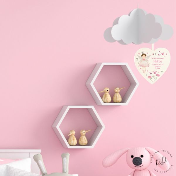 Fairy princess personalised wooden heart decoration for children