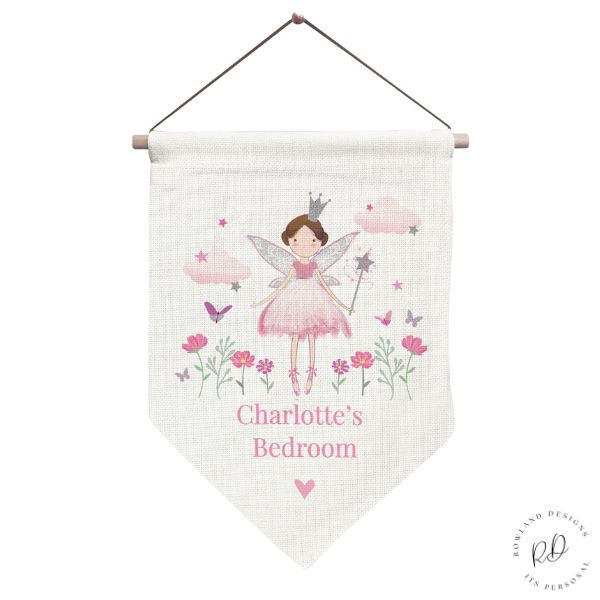 Custom fairy princess hanging wall banner for nursery décor