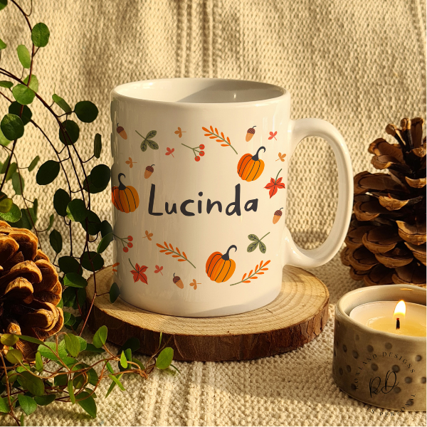 Ceramic personalised pumpkin mug perfect for Halloween gifts