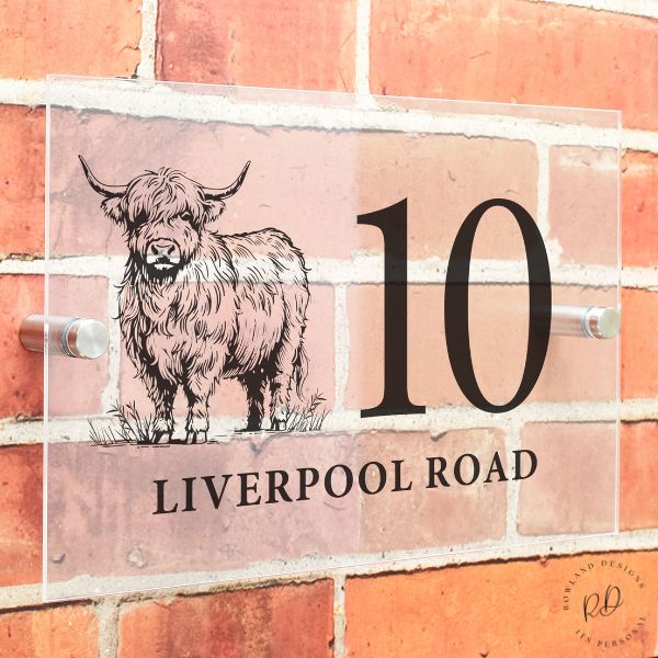 Highland Cow design acrylic house sign for modern homes