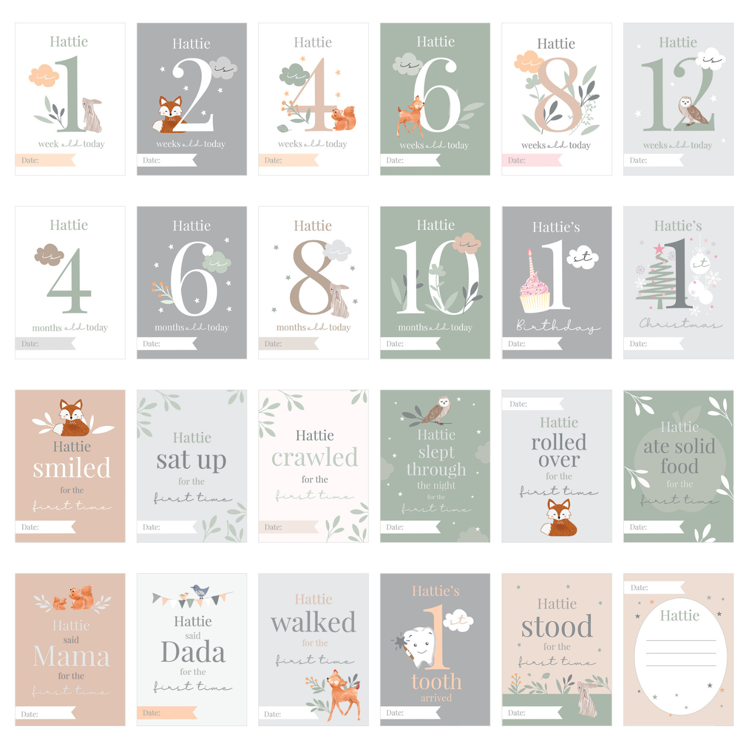 Cute woodland milestone gift set for new mums

