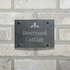 Ornate motif slate house sign for stylish home entrance