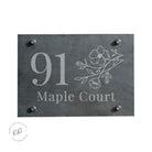 Outdoor floral slate house number sign with engraving