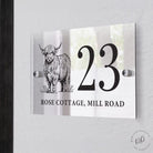 Outdoor Highland Cow acrylic house sign with engraving