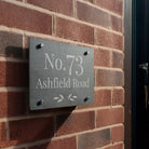 Outdoor leaf slate house address number sign with engraving