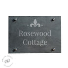 Outdoor ornate slate house sign with personalised details