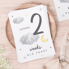 Baby milestone card with personalised name in uppercase