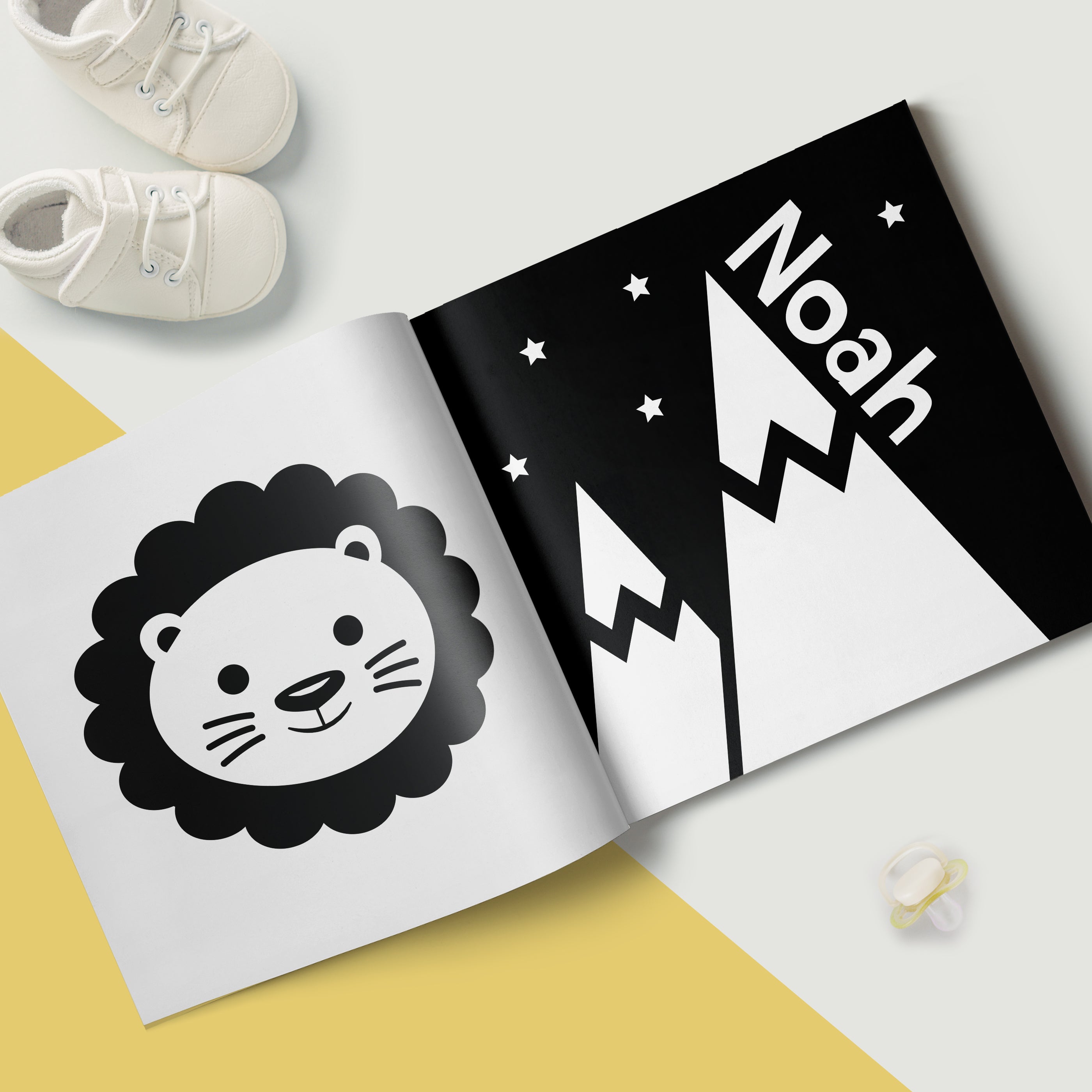 Black and white baby book to aid visual focus

