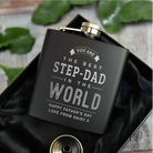 Personalised black hip flask in a silk-lined presentation box.