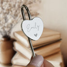 Personalised engraved heart bookmark in silver finish – personalised bookmarks UK