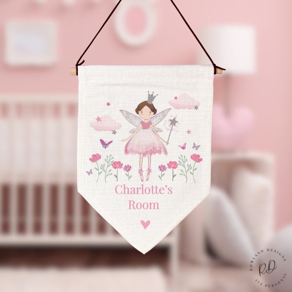 Personalised fairy princess wall art banner for children’s bedroom