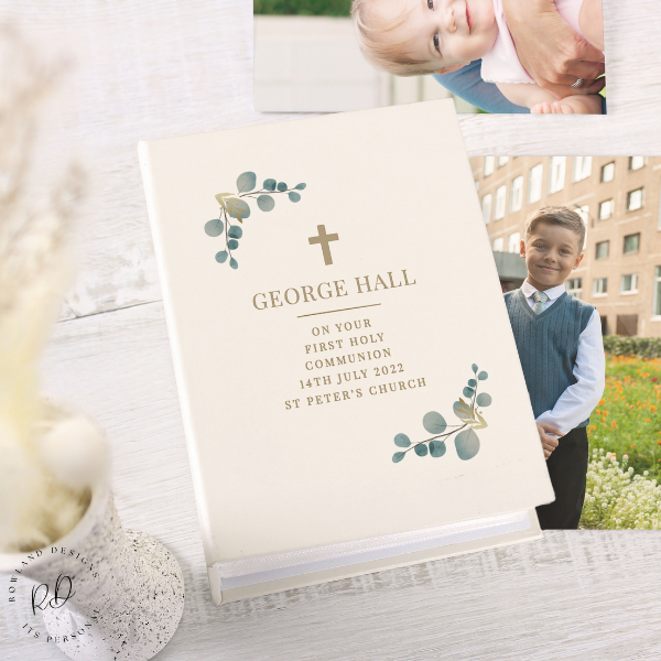 Personalised Floral Cross Christening photo album

