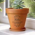 Personalised floral plant pot gift engraved with a message for friend.