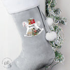 Personalised Silver Grey Velvet Christmas Stocking with Rocking Horse Design