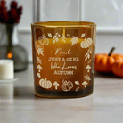 Personalised Halloween candle jar with amber glass and 30-hour burn time