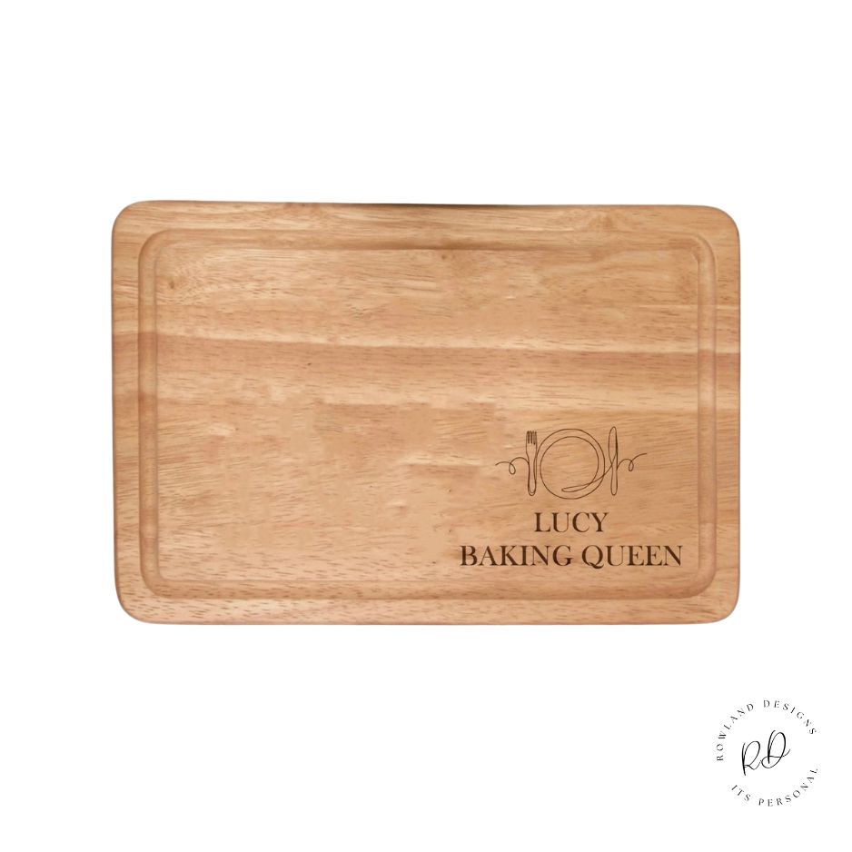Personalised knife and fork chopping board -white background