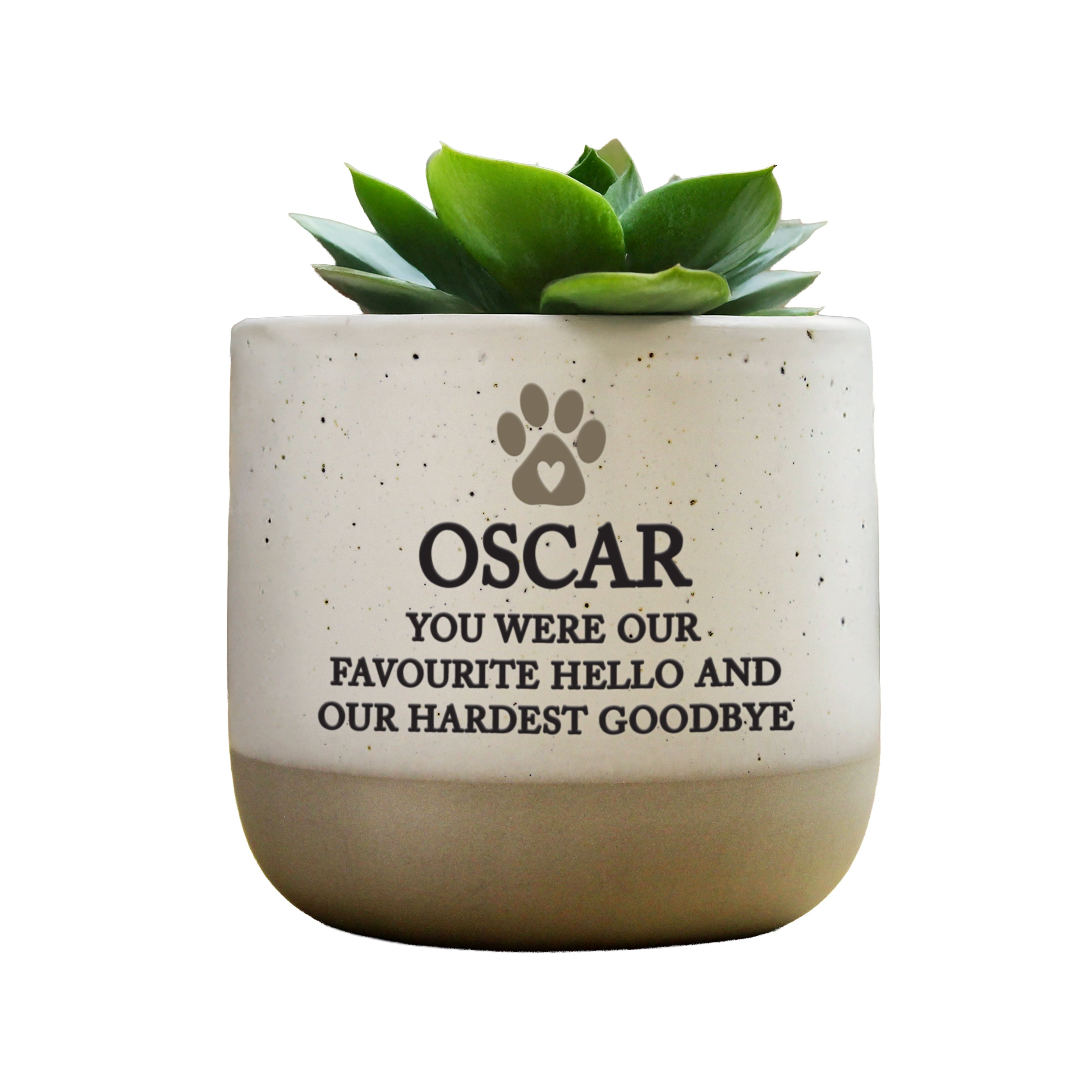 Personalised ceramic plant pot as a memorial keepsake for a beloved pet