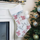 Personalised Pink Bow Print Velvet Christmas Stocking