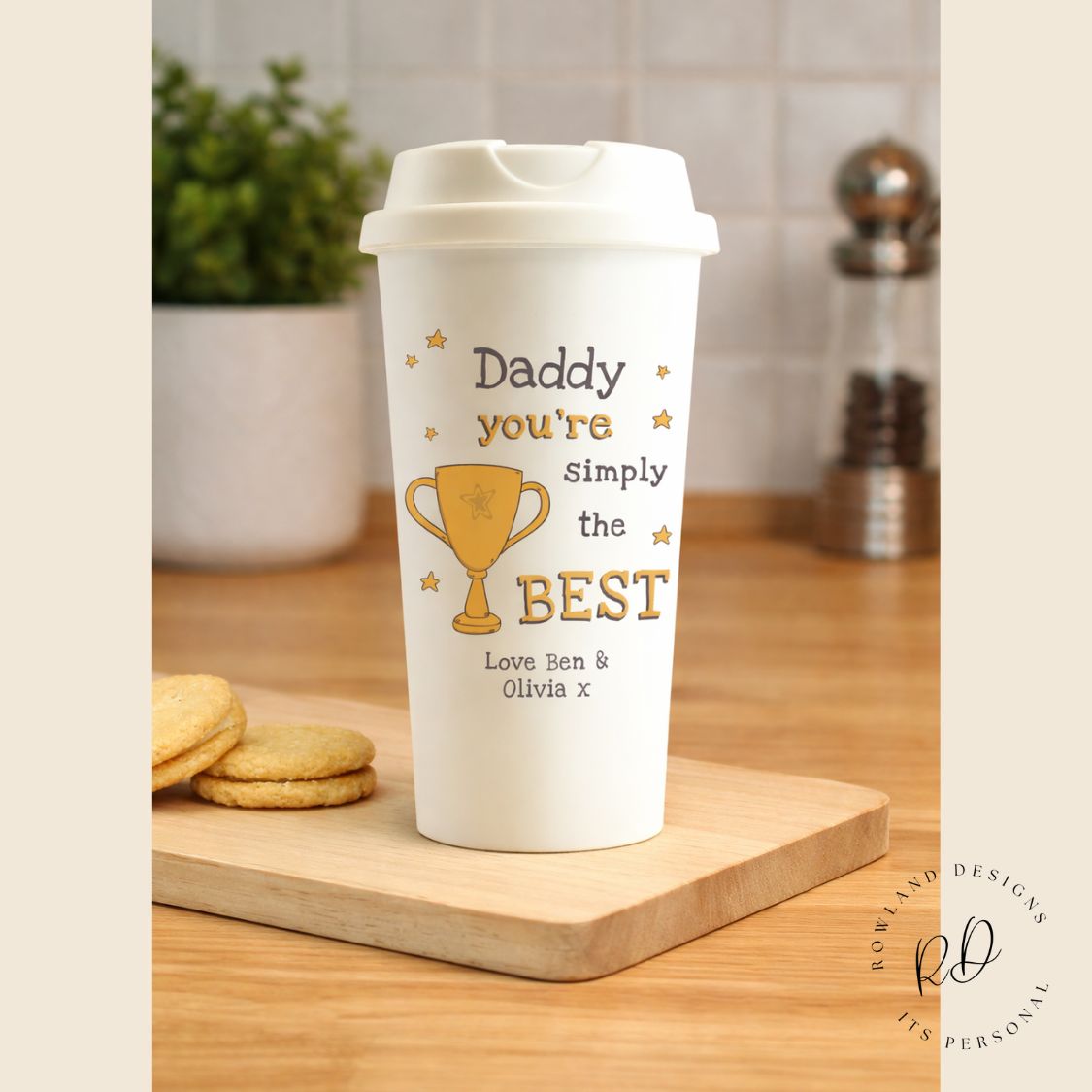 Personalised Simply The Best travel mug with custom message, ideal for everyday use