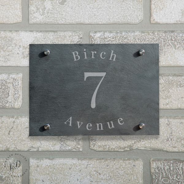 Personalised slate house door sign with custom number and text