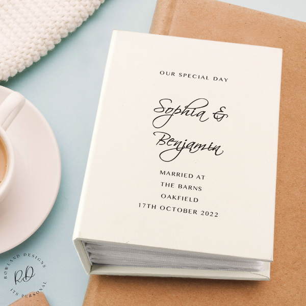 Personalised wedding photo album with names