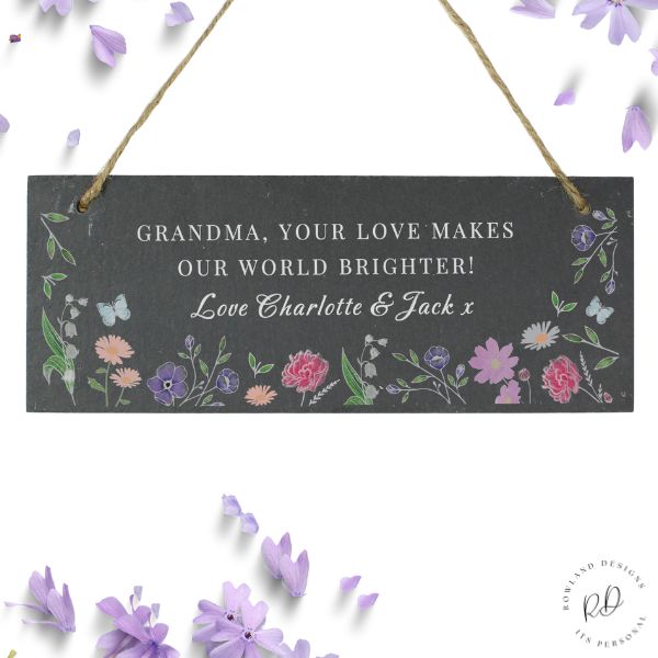 Personalised slate garden sign with wildflower design