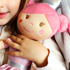 Custom rag doll used as elegant nursery decor or a bedroom keepsake gift.
