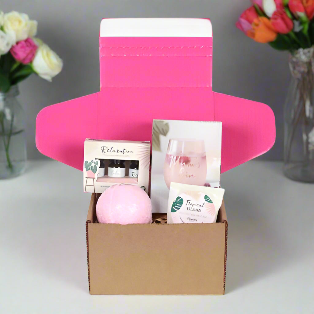 Relax Mum Gift Set Box with Pink Packaging and Pampering Essentials