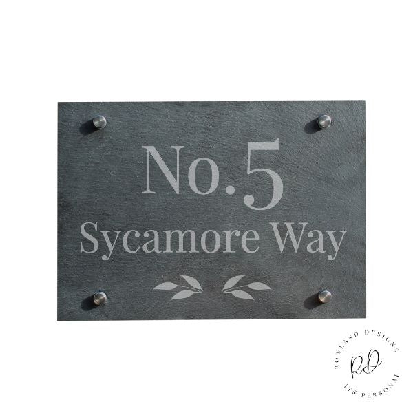 Stylish slate leaf house address number sign for home entrance