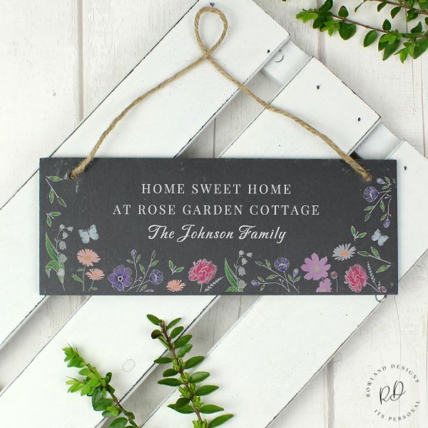 Rustic hanging wildflower slate plaque with string