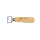 Personalised Classic Bottle Opener - Bubble Design: Sleek metal opener with a warm wooden handle, featuring a contemporary bubble pattern. Perfect for milestone birthdays, weddings, or anniversaries. Measures L:14cm W:4cm H:2cm. Hand wash only.